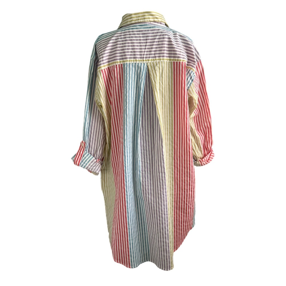VTG Rouge Women's 2X Striped Preppy Boyfriend Shirt Tunic Top Beachy Lagenlook - Picture 2 of 11